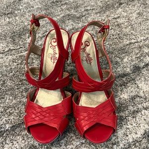 Seychelles wedge sandals, red, size 7, heel 4 inches high